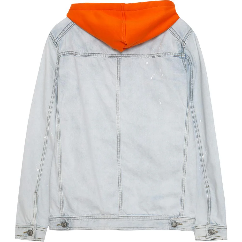 Veste jean capuche bleu orange - Image 6