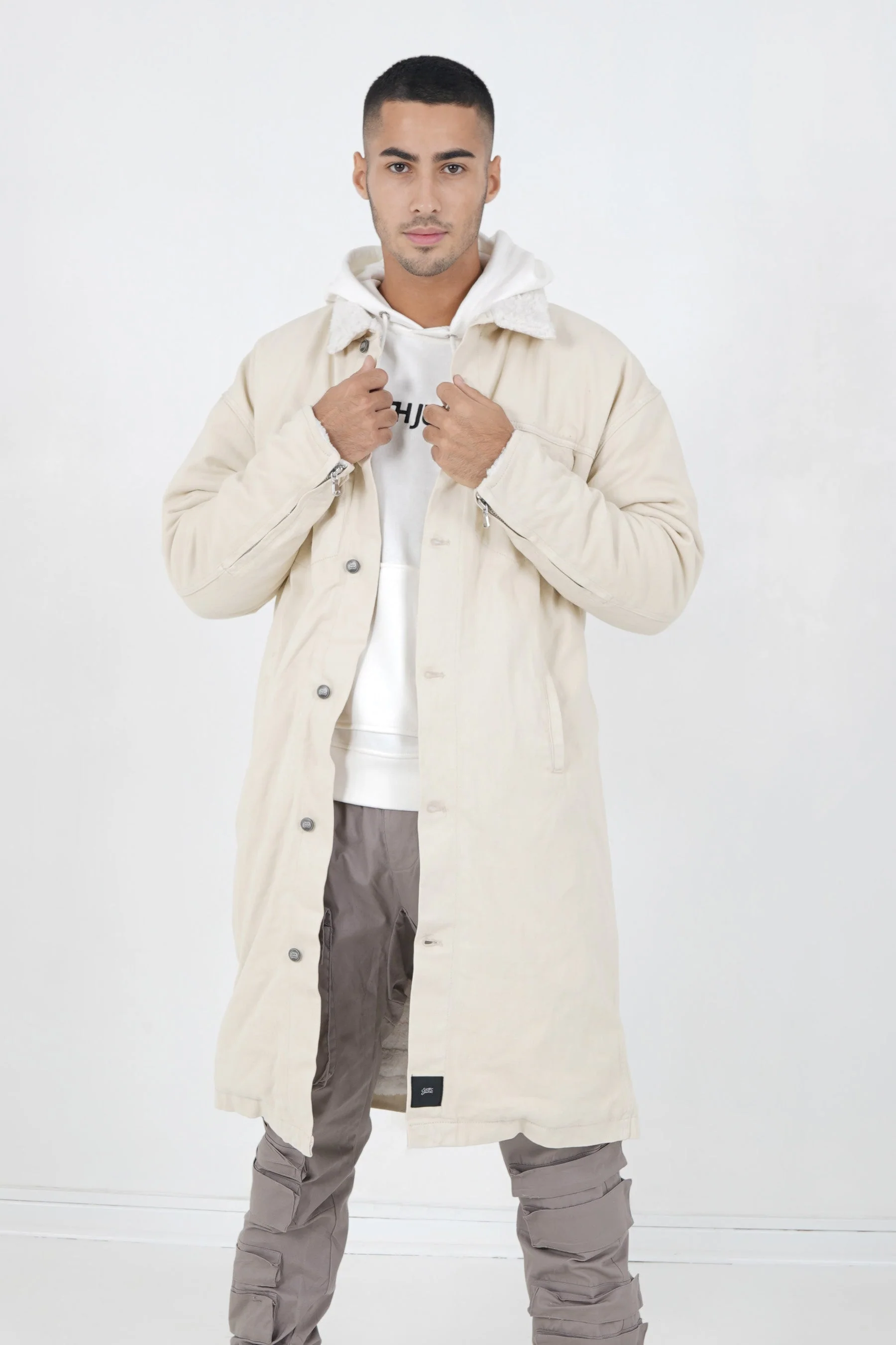 Veste longue jean doublée Beige