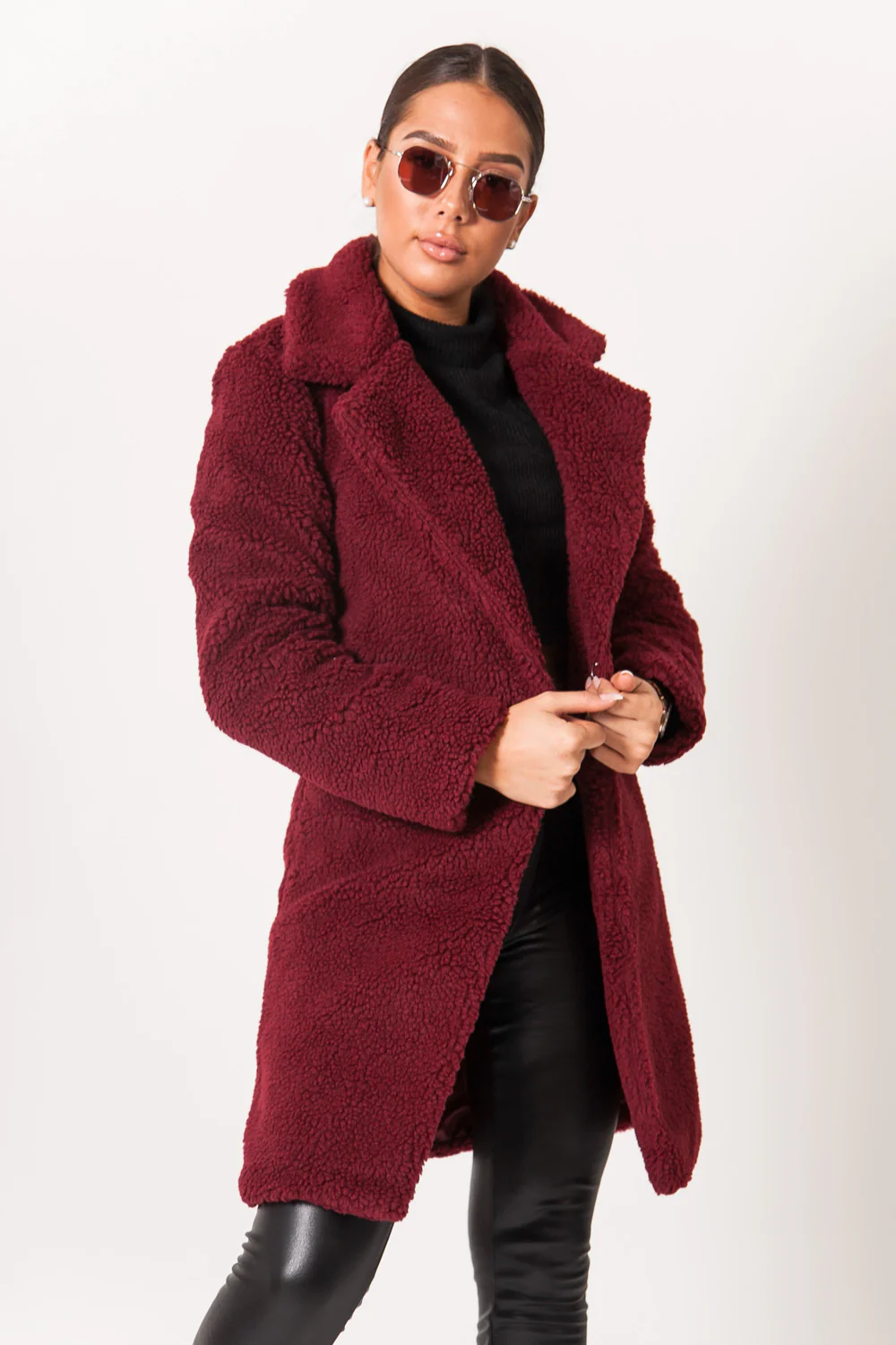 Veste longue sherpa bordeaux - Image 2