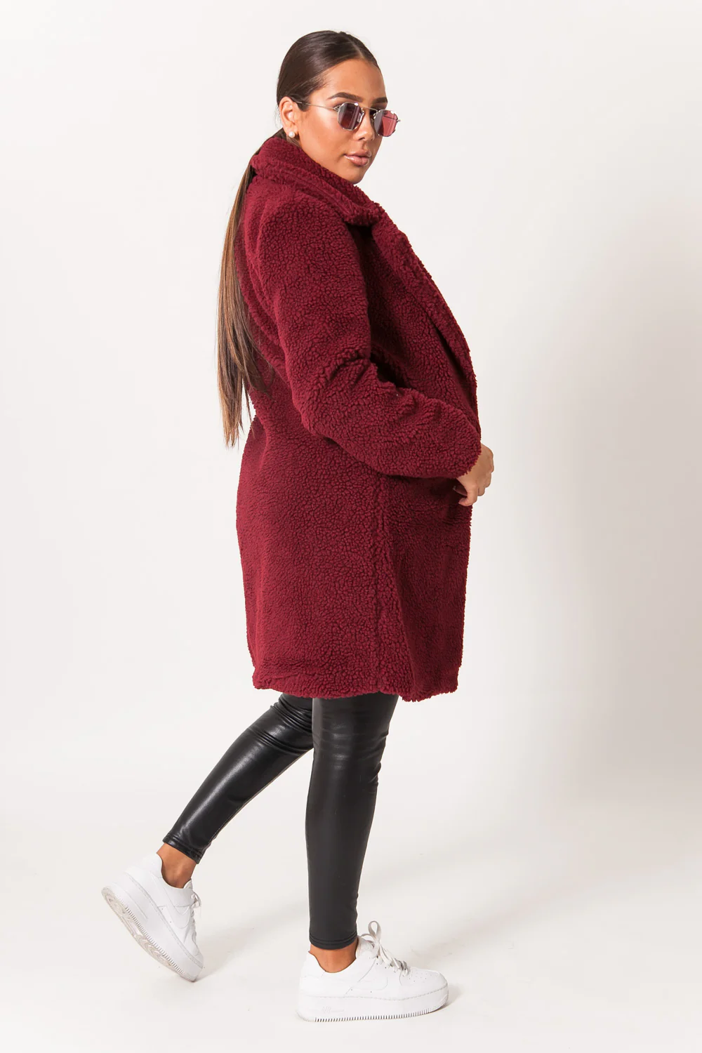 Veste longue sherpa bordeaux - Image 4