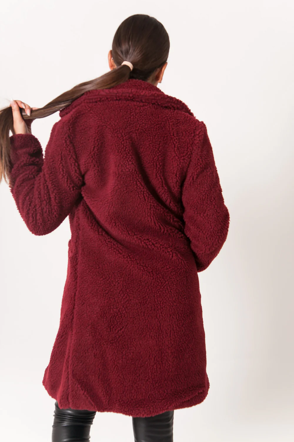 Veste longue sherpa bordeaux - Image 5