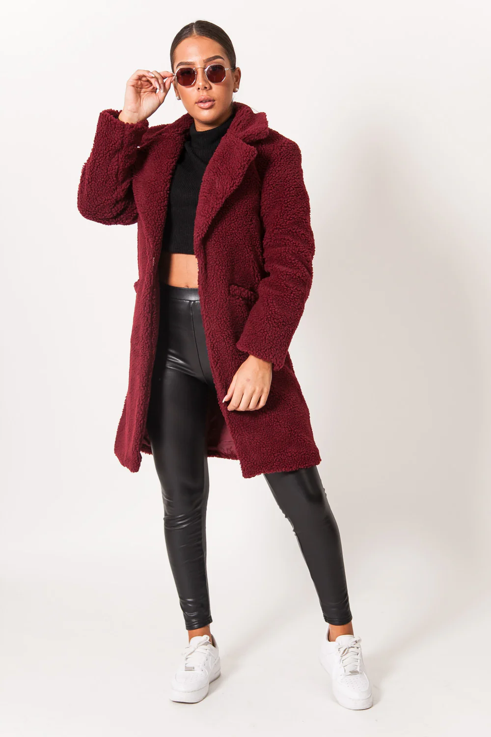 Veste longue sherpa bordeaux - Image 6
