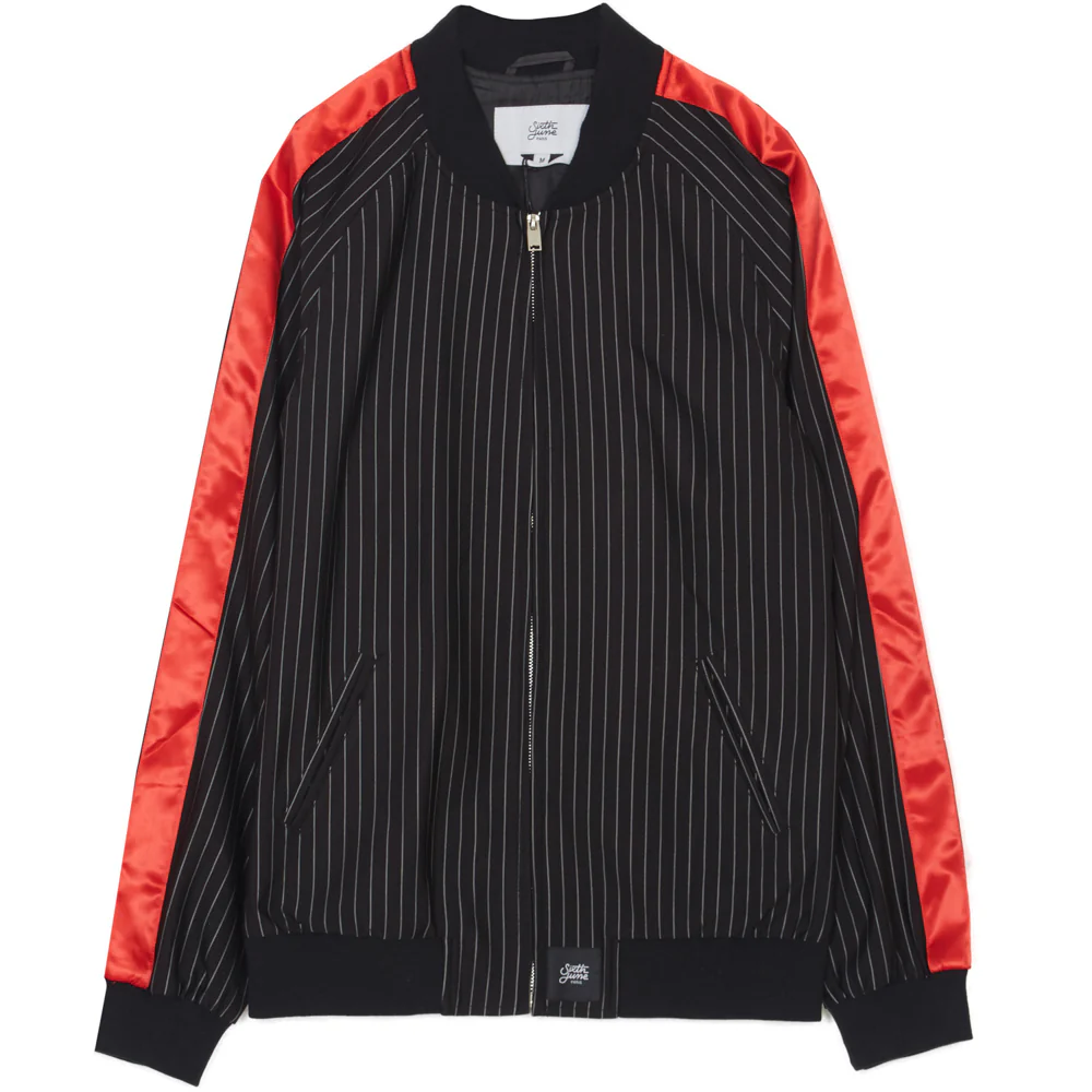 Veste rayée baseball noir rouge