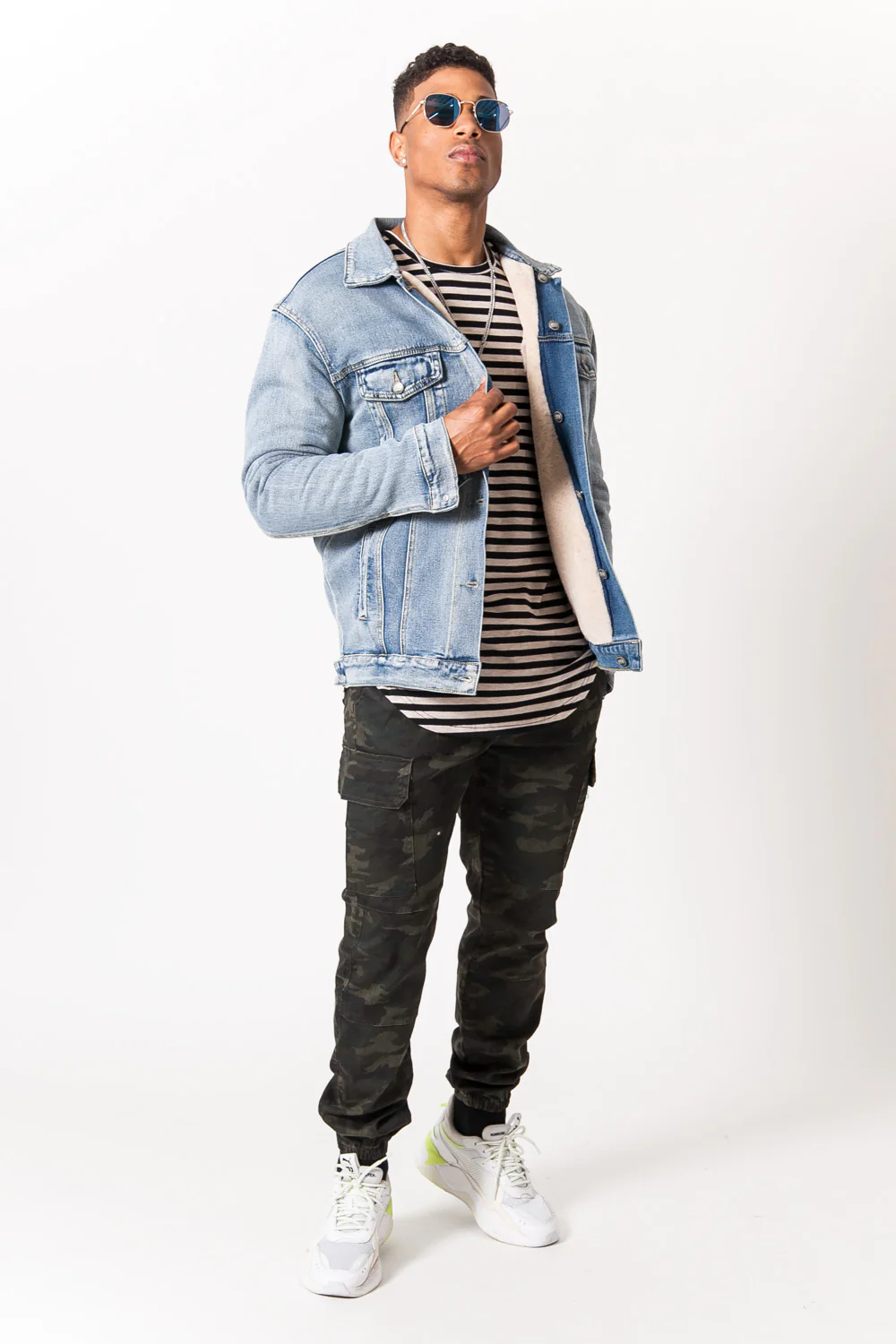 Veste reversible jean sherpa bleu beige - Image 5