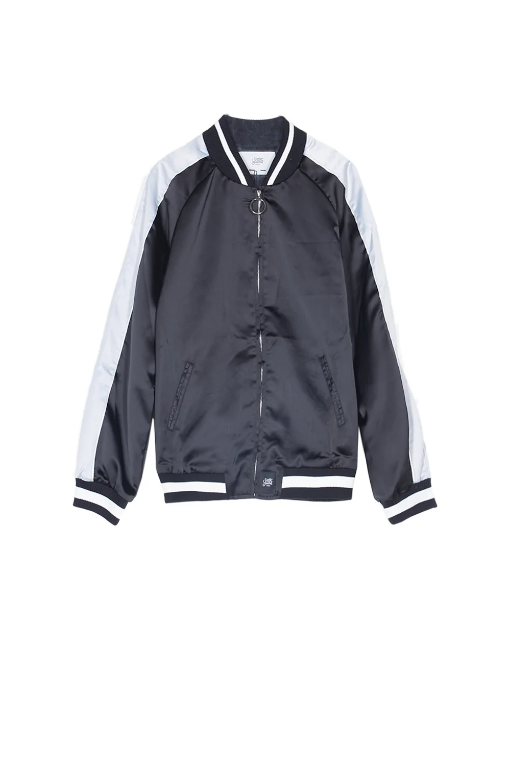 Veste satin bandes noir gris