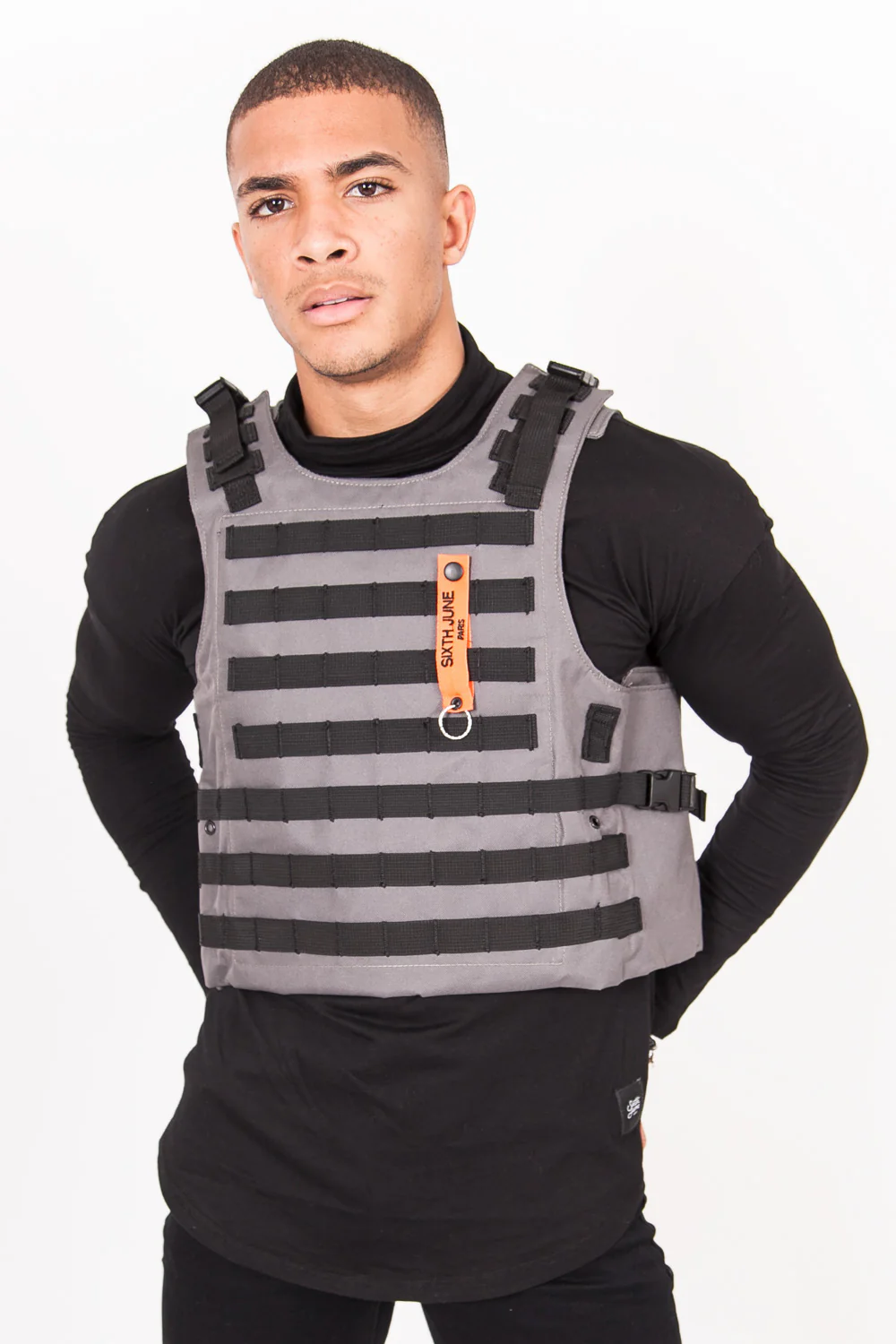 Veste tactique toile clip gris - Image 3