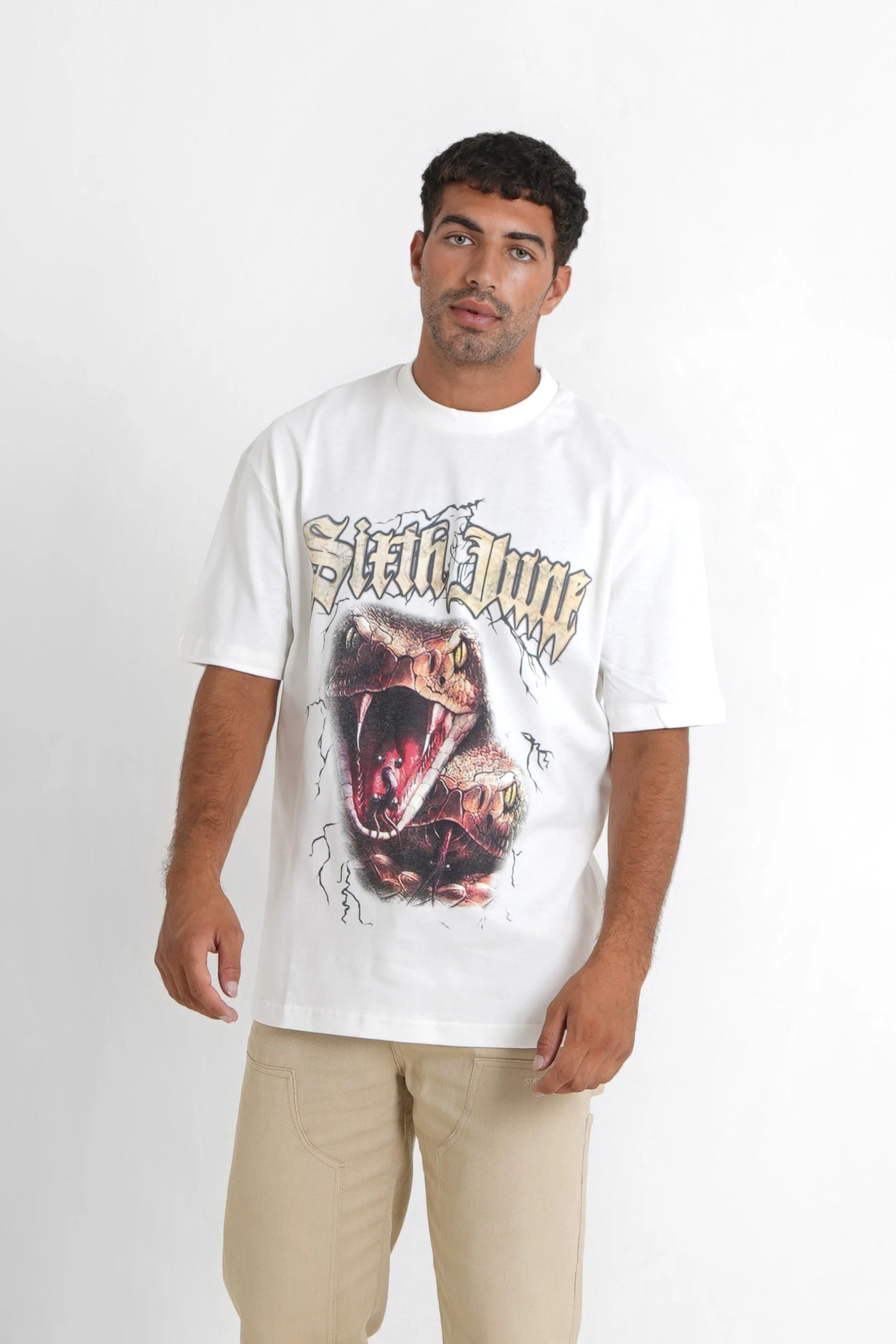 T-shirt vintage serpent Blanc cassé