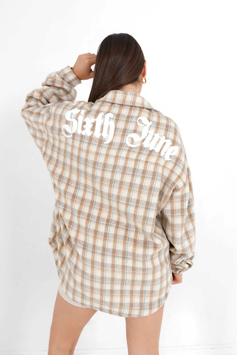 Chemise tartan patch bouclette Beige clair
